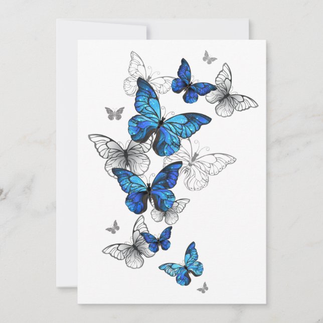 Blå Flygande Fjärilar Morpho Tack Kort (Framsida)
