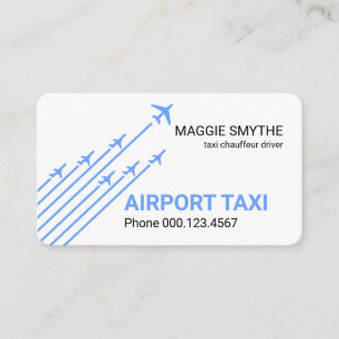 Blå flygplan lyfter taxi visitkort