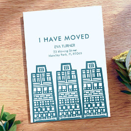 Blå flyttannons med retrohus  inbjudningar