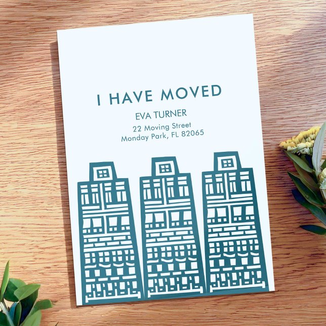 Blå flyttannons med retrohus  inbjudningar (Skapare uppladdad)