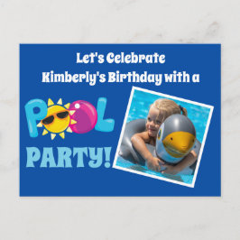 Blå Födelsedagsfesten Bassäng Party Kids Photo Tem Vykort
