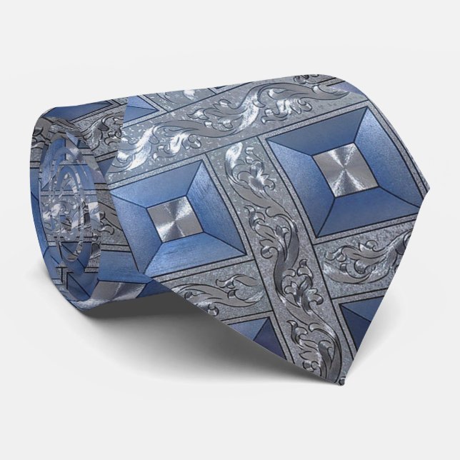 Blå folierade diamanter slips (Rullad)