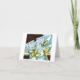 Blå folkkonsblommor med vattenfärg tack kort