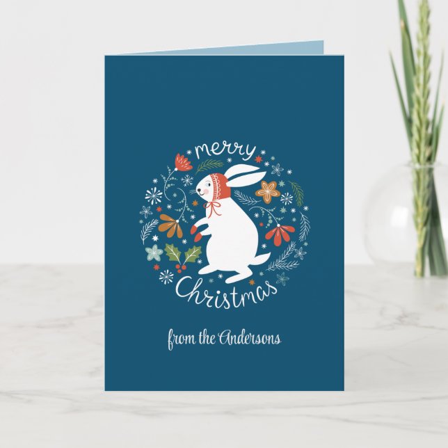 Blå folkkonst jul tack kort (Framsida)
