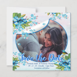 Blå Förgätmigej Blomma Rädda datum Annonsera Magnetisk Inbjudningskort