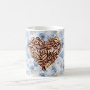 Blå Första Kaffebönor Hjärta Kaffemugg