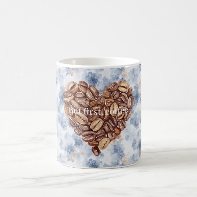 Blå Första Kaffebönor Hjärta Kaffemugg (Center)