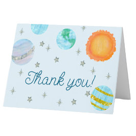 Blå Första Resan Runt Solen Pojke 1-årsdag Tack Kort