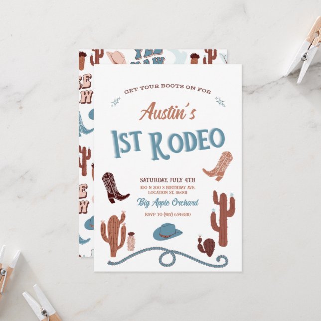 Blå första Rodeo Inbjudningar (Fram/Back In Situ)