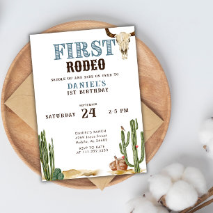 Blå första rodeo Western Cowboy 1:a födelsedag Inbjudningar
