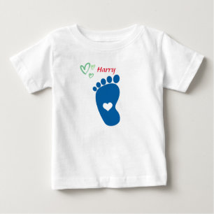 Blå fotavtryck i baby - anpassa namn t shirt