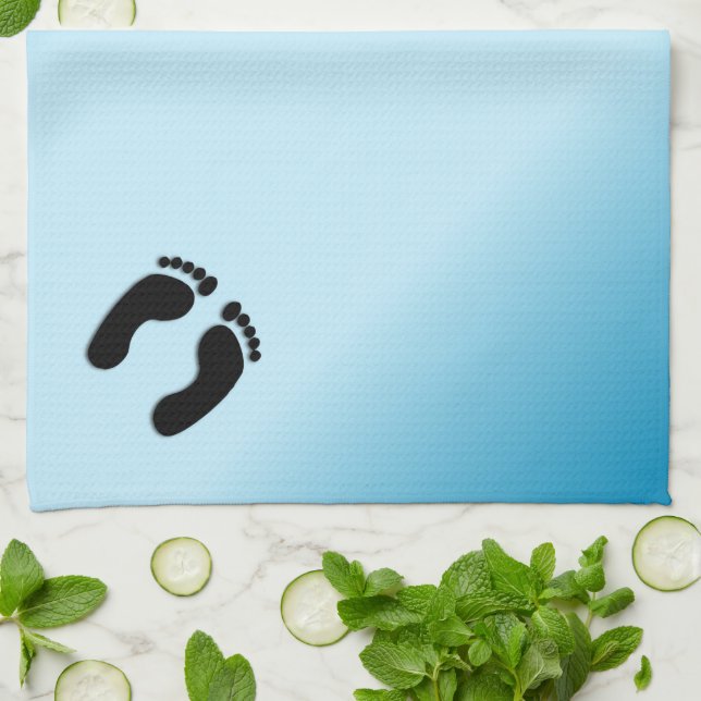 Blå fotavtryck kökshandduk (Vikta)
