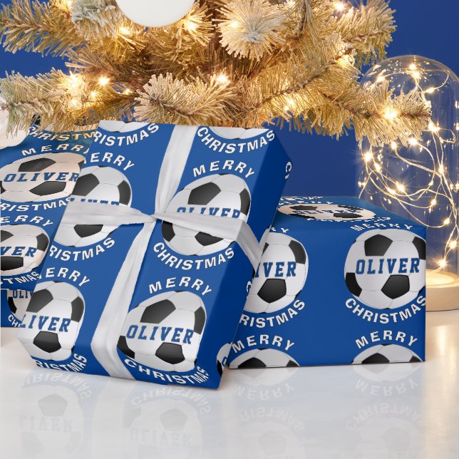 Blå fotboll Bollar Kids Namn jul i Presentpapper (Helgdagar)