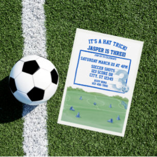 Blå Fotboll Hatt Trick, 3-årsdag Inbjudningar
