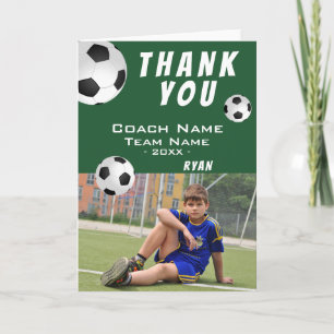 Blå fotboll Tack coach fotokort Kort