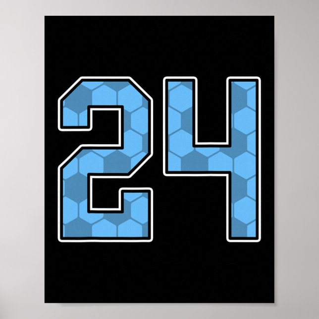 Blå fotbollsmönster nummer 24 tröja spelare unifor poster (Framsidan)