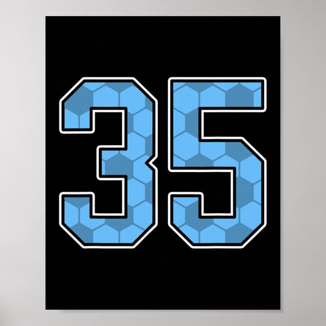 Blå fotbollsmönster nummer 35 tröja spelare unifor poster (Framsidan)