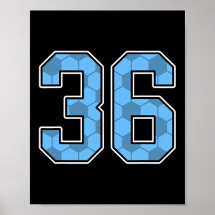 Blå fotbollsmönster nummer 36 tröja spelare unifor poster