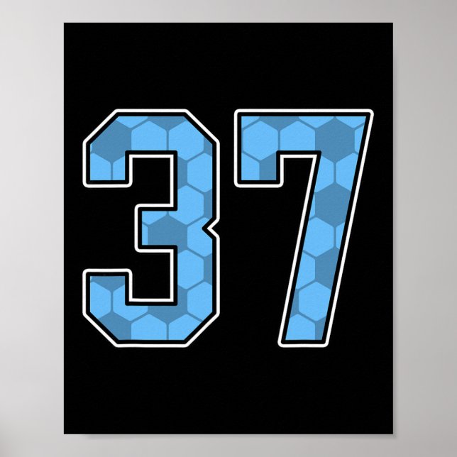 Blå fotbollsmönster nummer 37 tröja spelare unifor poster (Framsidan)