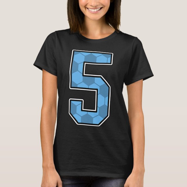 Blå fotbollsmönster nummer 5 tröja spelare uniform (Framsida)