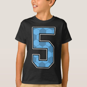 Blå fotbollsmönster nummer 5 tröja spelare uniform