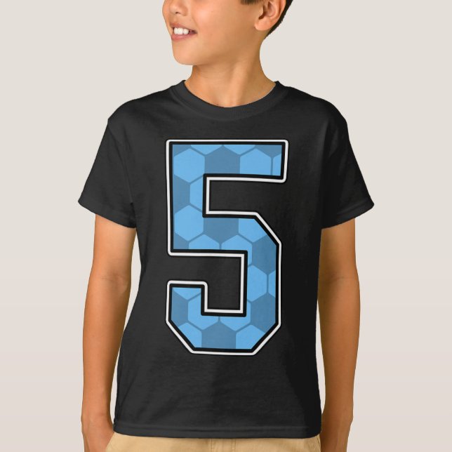Blå fotbollsmönster nummer 5 tröja spelare uniform (Framsida)