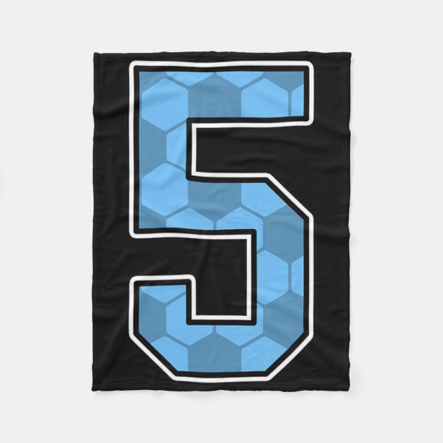 Blå fotbollsmönster nummer 5 tröja spelare uniform fleecefilt (Framsidan)