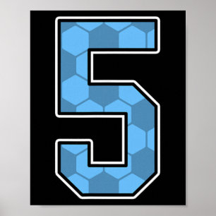 Blå fotbollsmönster nummer 5 tröja spelare uniform poster