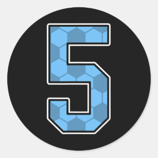 Blå fotbollsmönster nummer 5 tröja spelare uniform runt klistermärke