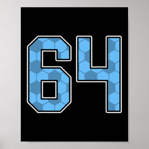 Blå fotbollsmönster nummer 64 tröja spelare unifor poster