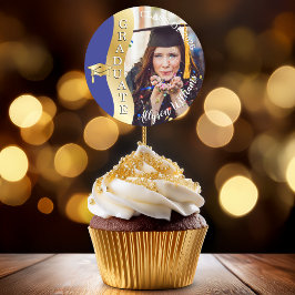 Blå | Foto av Wave Grad Cap från Guld Student Runt Klistermärke