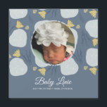 Blå foto från sommarblocket Baby Beach Theme Gräns<br><div class="desc">Tillkännagivande för födelse med Beach Theme Sand Dollar Botanical</div>