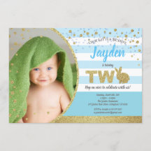 Blå fotofestlig invit för pojke 2 år