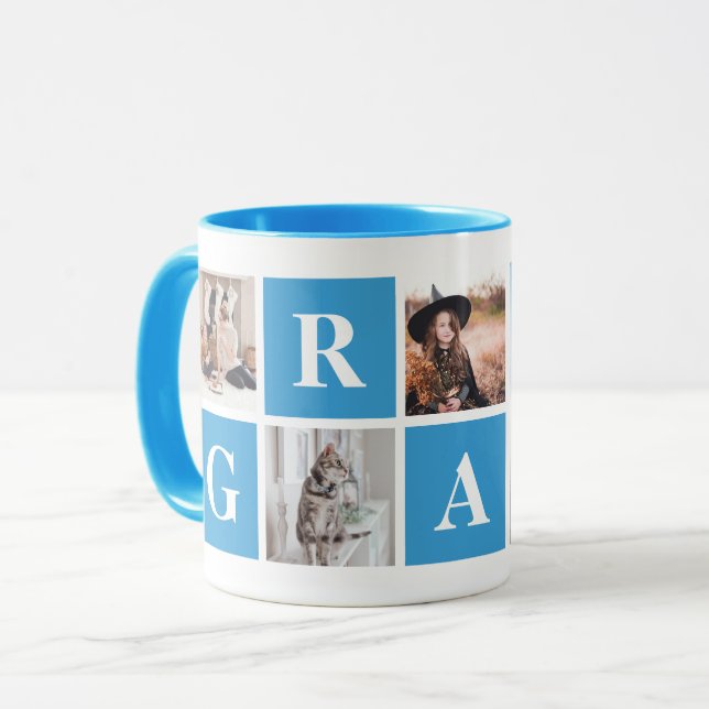 Blå fotokollage Personlig mugg för morfar (Framsida vänster)