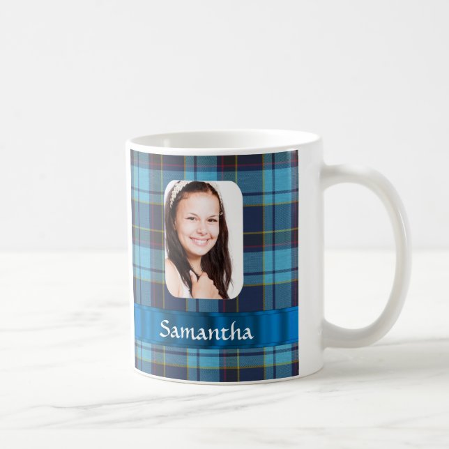 Blå fotomall för tartan kaffemugg (Höger)