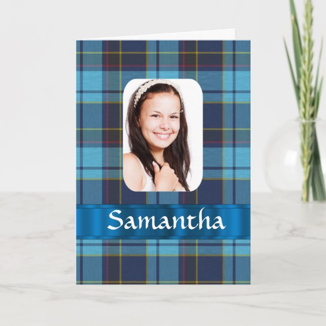 Blå fotomall för tartan kort (Framsida)