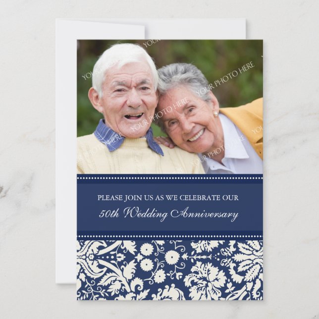 Blå fotot 50-årsjubileumspartaj Invitation Inbjudningar (Framsida)