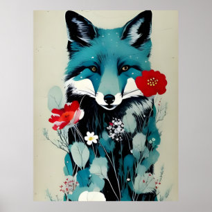Blå fox Red and White Flowers Poster