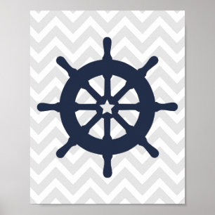 Blå Frakt Wheel Nautical Nursery Poster