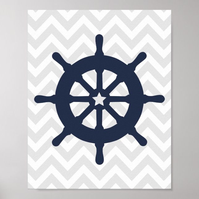 Blå Frakt Wheel Nautical Nursery Poster (Framsidan)