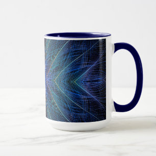 Blå Fraktal Fjäderdesign Mugg