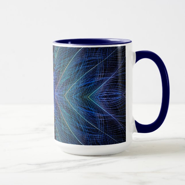 Blå Fraktal Fjäderdesign Mugg (Höger)