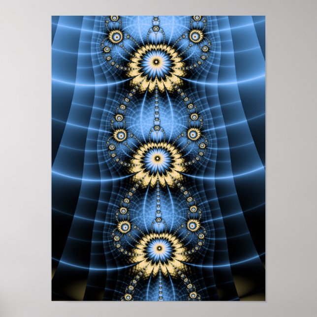 Blå fraktal mandala ornamental symmetrisk design poster (Framsidan)