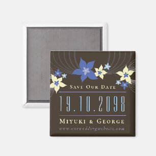 Blå Frangipani Strandbröllop Save The Date Magnet