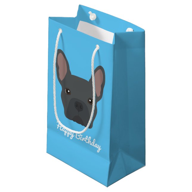 Blå Fransk Bulldog Small Gift Bag (Framsidan Vinklad)