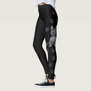 Blå fransk bulldogg / franskieserieteknad hund & t leggings