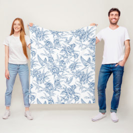 Blå Fransk Toile Fleecefilt