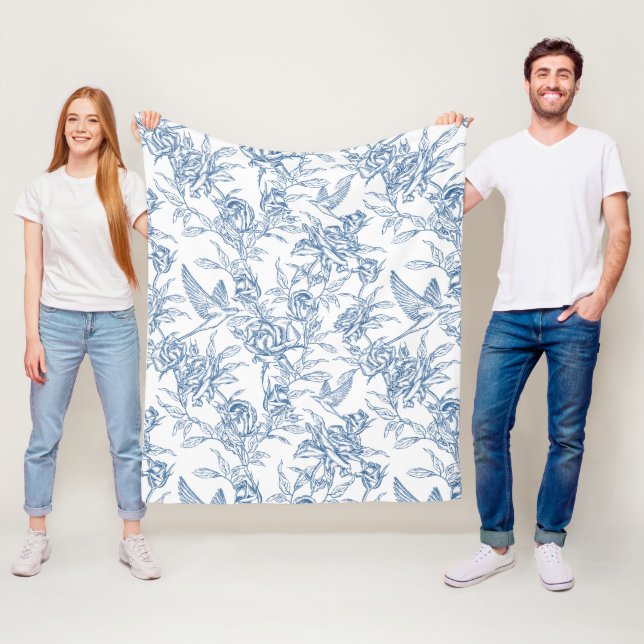 Blå Fransk Toile Fleecefilt (På plats)