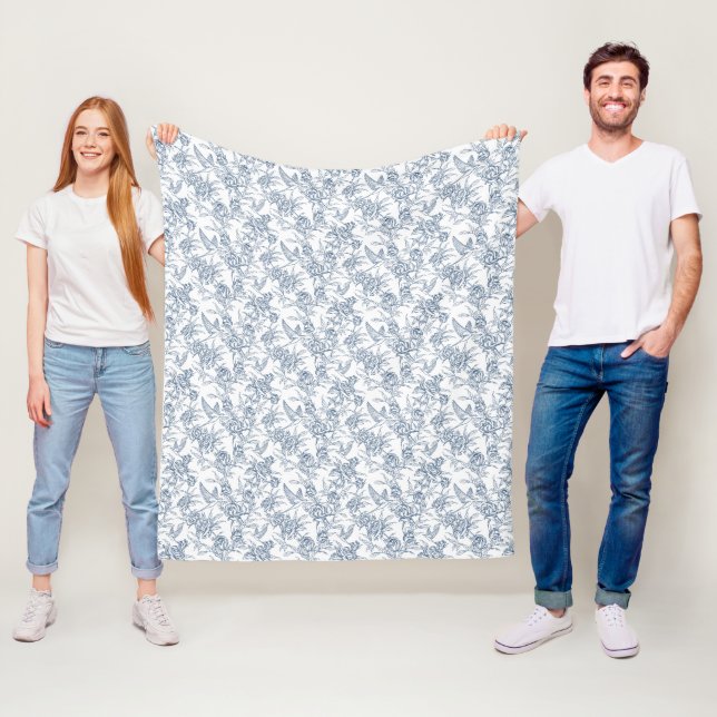 Blå Fransk Toile Fleecefilt (På plats)