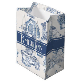 Blå fransk Toile Hund Monogram